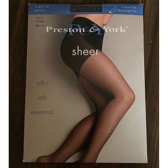 Preston‎ & York Sheer Control Top Reinforced Toe Jet Black Size 4 Pantyhose NEW! - Picture 1 of 5